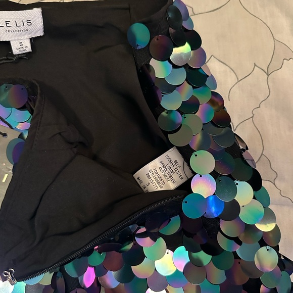 Le Lis Sequin Bubble Mini Skirt Green Blue Cocktail - Picture 4 of 6